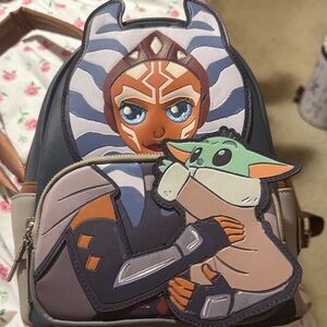 Loungefly Ahsoka Tano and Grogu Navy Gray Pink Mini Backpack & matching wallet